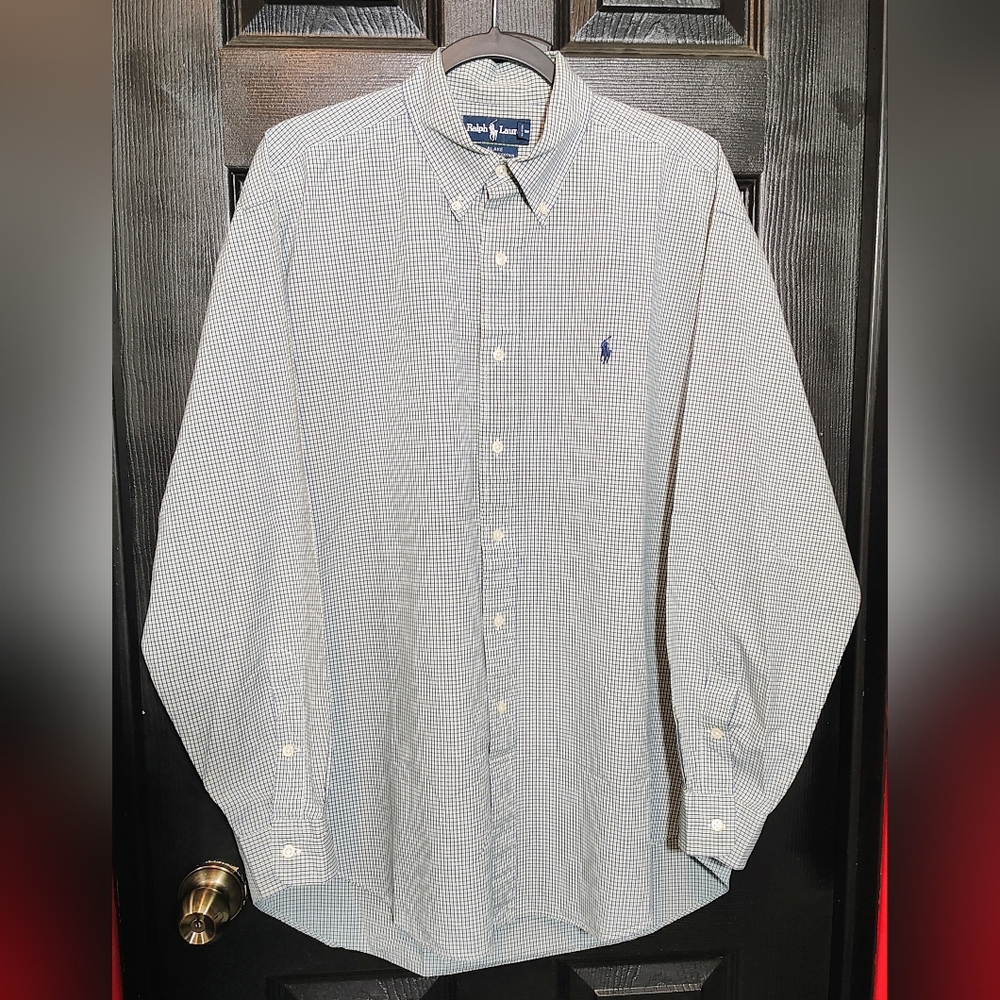 Polo by Ralph Lauren Men's White and Blue Plaid Shirt